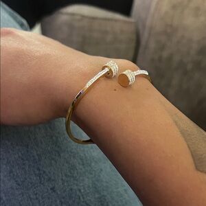 Elegant 18k Gold Plated and Crystal Bangle Bracelet
